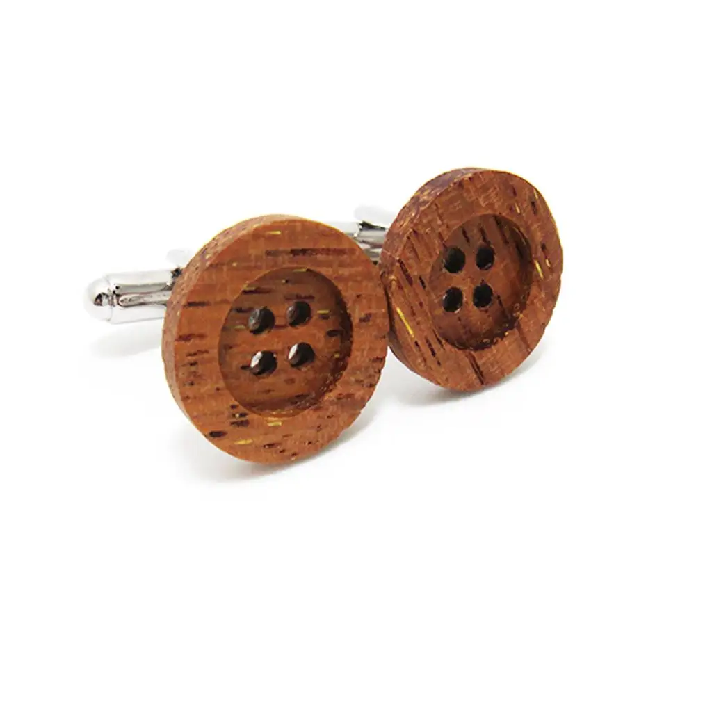 Men Novelty Business Wooden Button Cufflinks Vintage Wedding Gift