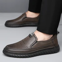 Comfort Men Leather Loafers Shoes Non Slip Flats Breathable Outdoor Slip on Casual Shoes for Male Business Office Driving Shoes