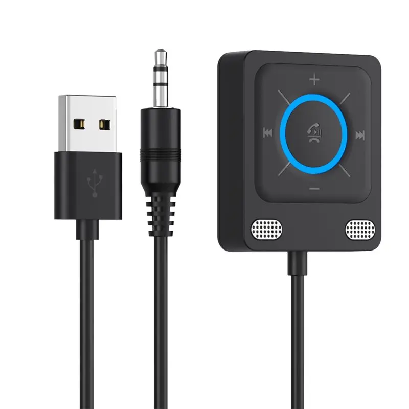 B03B-무선 블루투스 6.0 차량용 어댑터 듀얼 마이크 USB 3.5Mm AUX 어댑터 블루투스 수신기