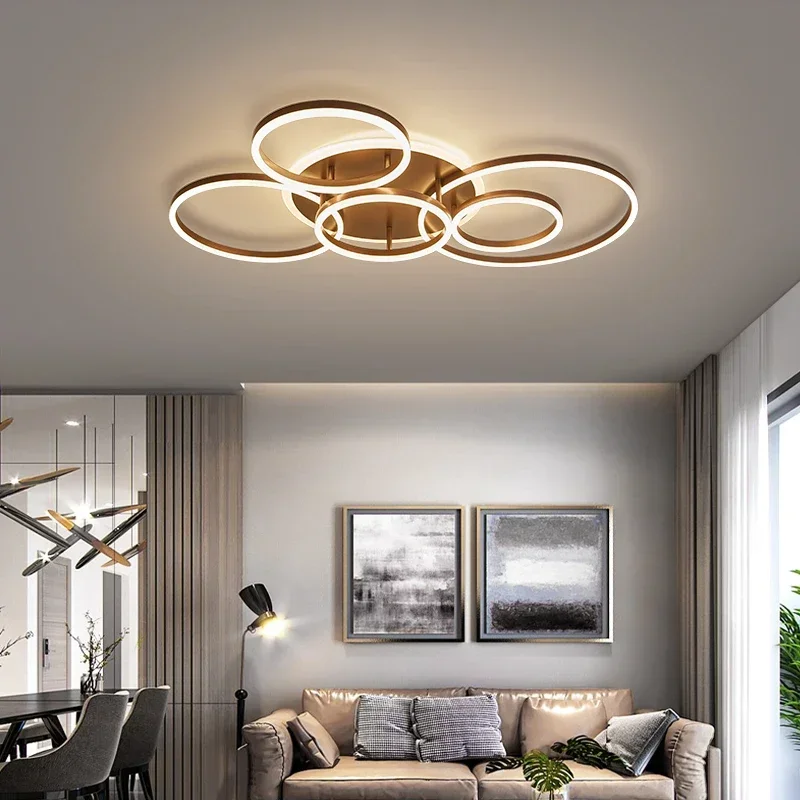 Modern LED Circel Rings Ceiling Lights Living Room Bedroom Kitchen Decor Chandeliers Lampara techo Black White Brown Luminaire