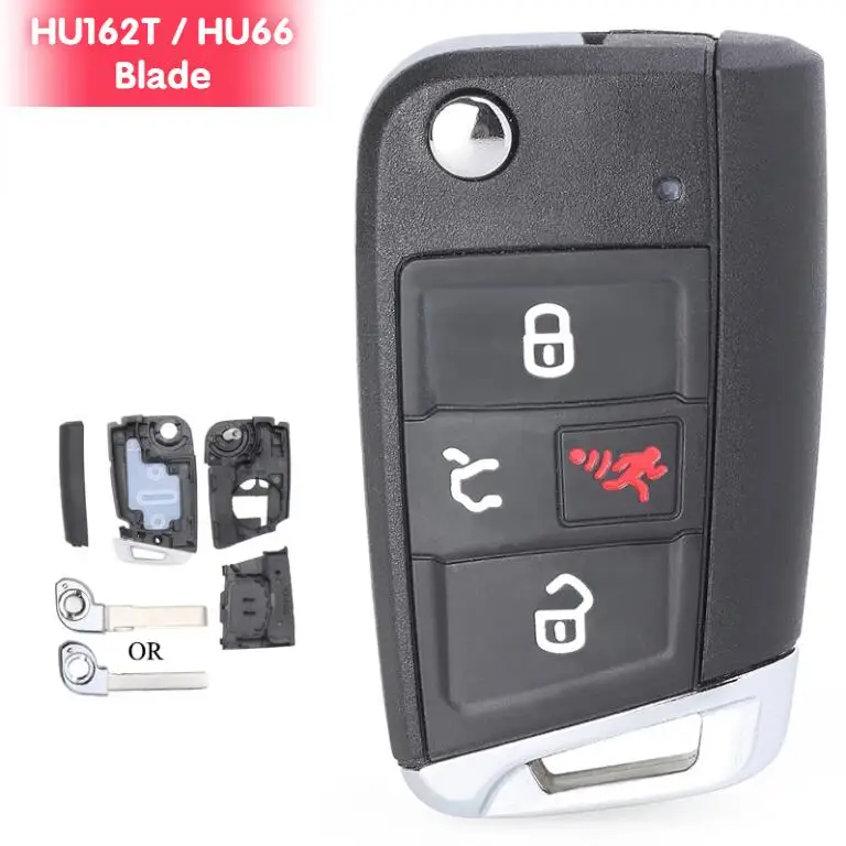 1pc Flip Remote Control Car Key Shell Case with 4 Button HU162T / HU66 Blade - FOB for Volkswagen Golf GTI Tiguan Jetta Atlas