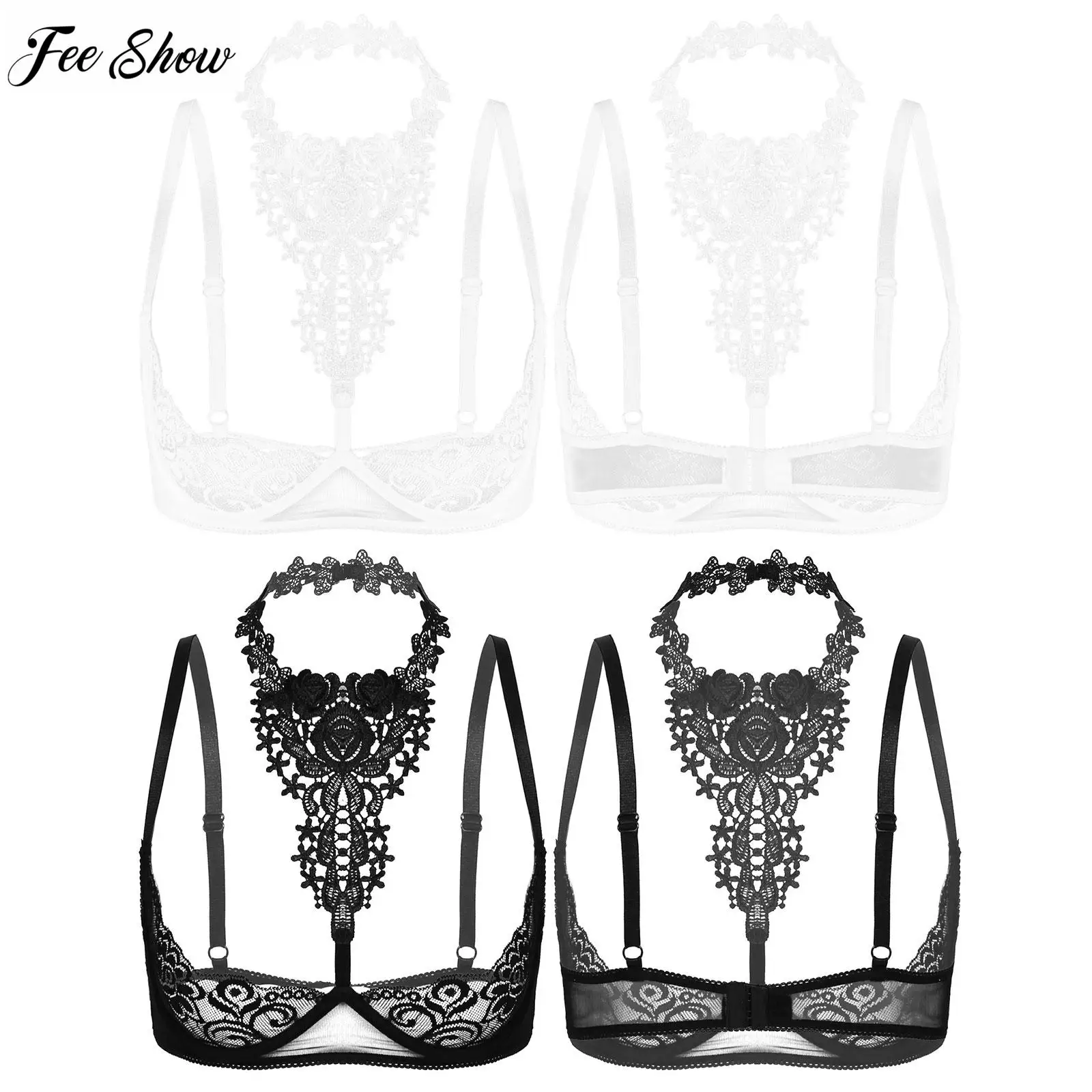 Women See-through Floral Lace Sheer Underwired Push Up Bra Tops Erotic Lingerie Women Strapless Bras for Lingerie Night Honeymoon