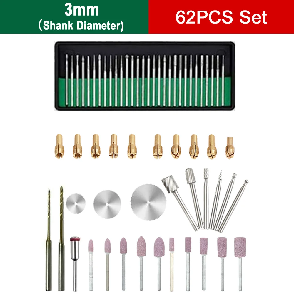 2.35/3mm 생크 그라인딩 액세서리 세트 바늘 헤드 톱 블레이드 트위스트 드릴 샌드 서클 울 조각 와이어 브러시 휠 파일 척