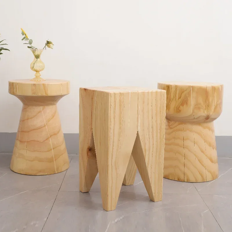 solid wood small wooden stool Creative geometric stools Lovely living room round seat Chinese style homestay hotel decorations