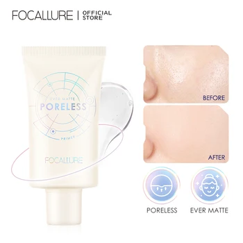 FOCALLURE 여성용 메이크업 베이스 프라이머, 보이지 않는 모공 라이트, 오일 프리 메이크업 마감, 주름 없음, 케이키 얼굴 컨실러 화장품