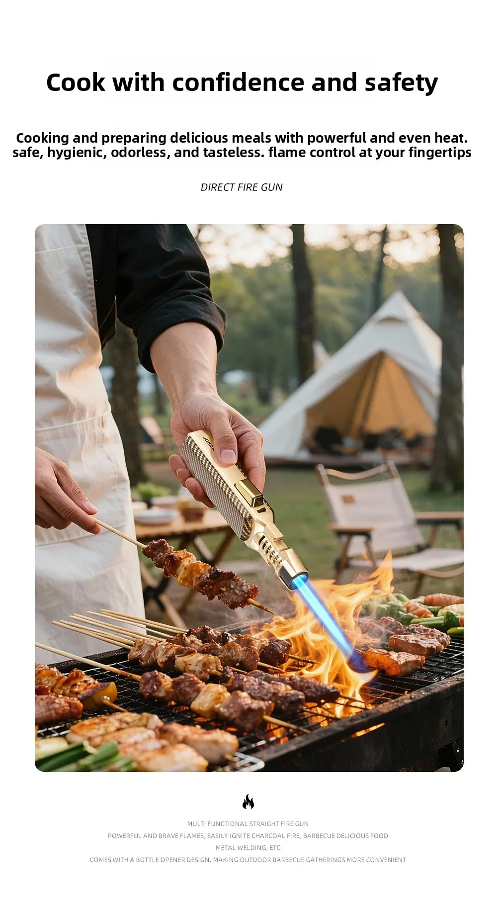 JOBON 1300 ° Large Flame Spray Gun Lighter Windproof Direct Spray Flame Outdoor Kitchen Cigar with Bottle Opener Lighter Sb48a3e7da2fa4921ba99143ed7593255B