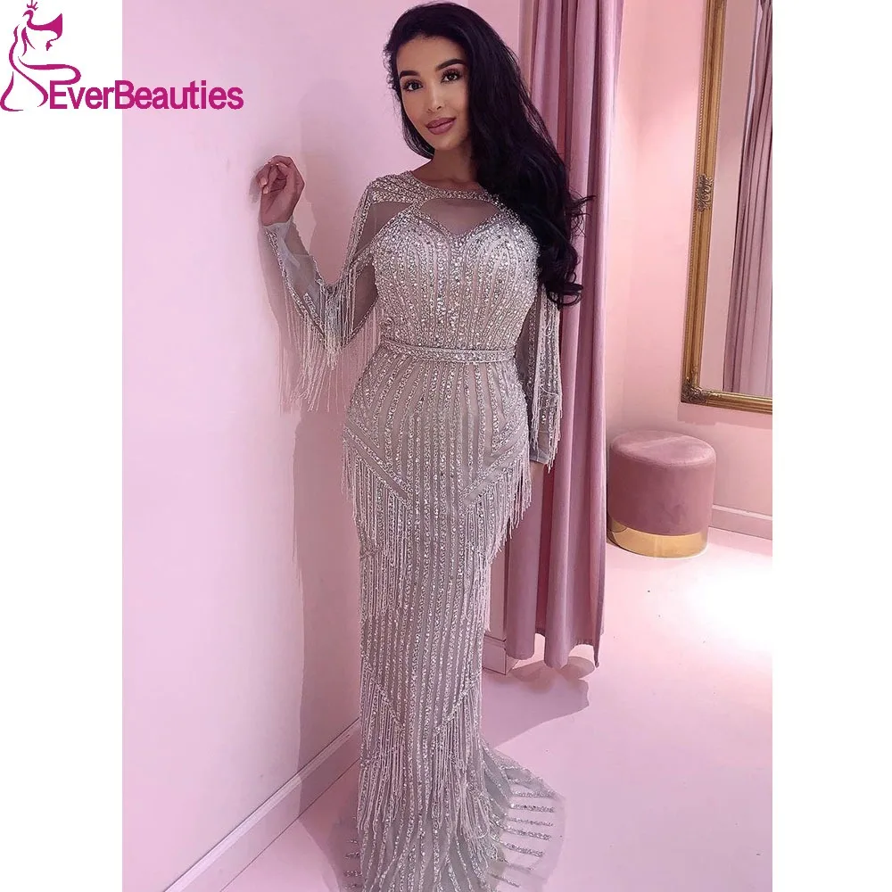 

Luxury Dubai Beaded Evening Dress Saudi Arabia Mermaid Party Vestidos De Fiesta Elegantes Para Mujer Long Sleeves Prom Dress