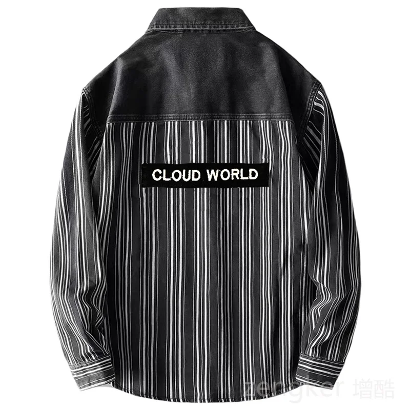 New autumn plus size men's striped black shirt oversize casual loose denim shirt 10XL 11XL