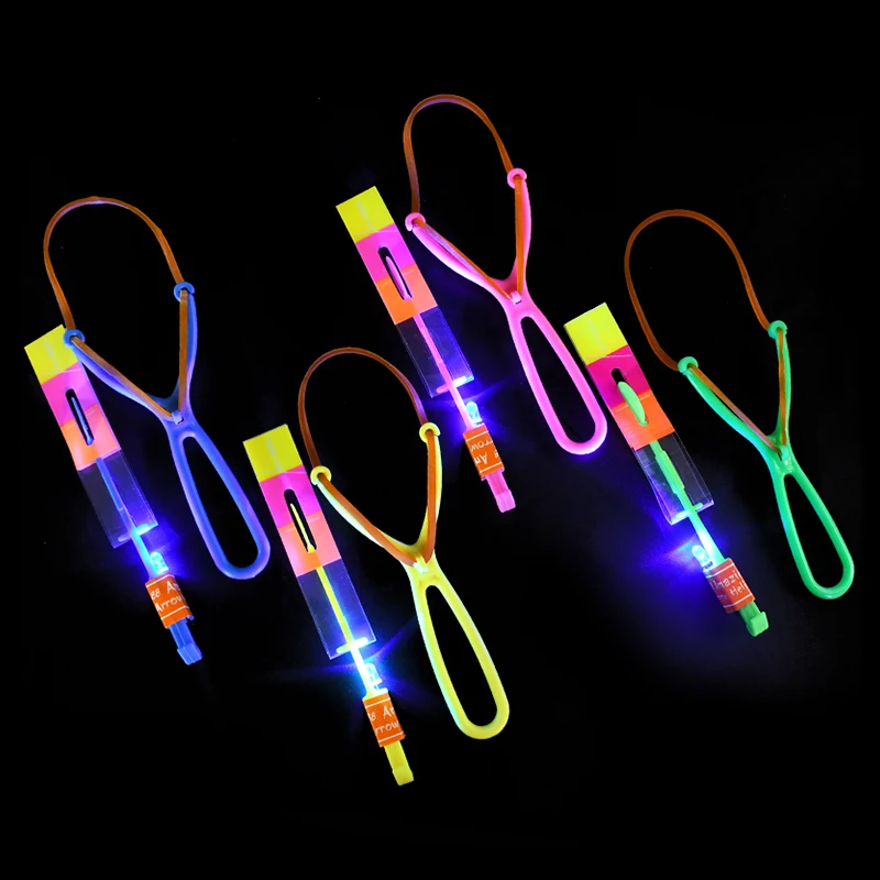 20/5Pcs LED Light Rubber Band Catapult Helicopter Flying Toys Fun Arrow Rocket Kids Birthday Party Favors Gift Bag Pinata Filler finger catapult toy party toys toy gift filler