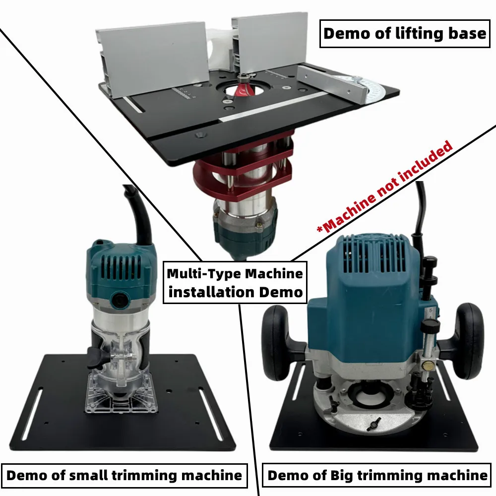 Router Lift System and Aluminum Router Table Insert Plate , 6-speed 800W Electric Trimmer Wood Engraving Router Slotting Machine 4