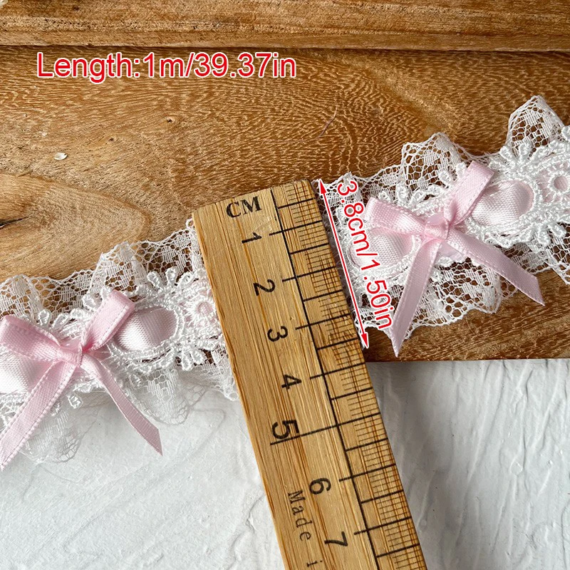 100cm French Lolita Bow Pleated Lace Trim Ribbons For Dress Clothing Curtains Decor Crafts Diy Sewing Accessories Party Supplies