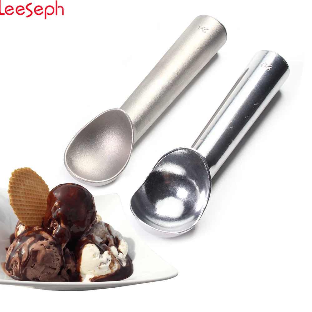 Non-Stick Anti-Freeze Ice Cream Scoop with Unique Liquid Filled Heat Conductive Handle Simple One Piece Aluminum 1.5 and 2 Ounce