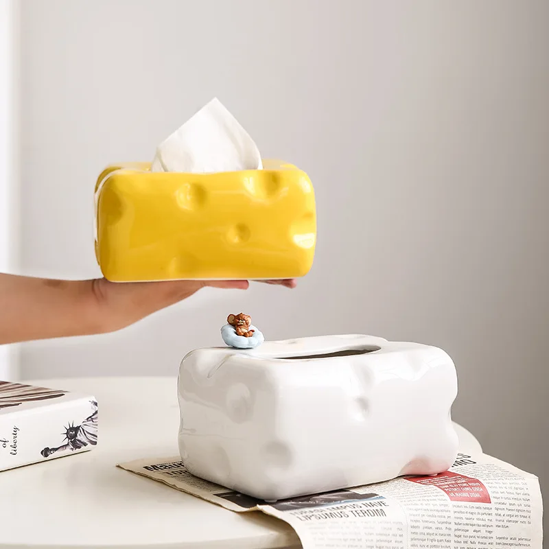 Modern Luxury Cheese Ceramic Tissue Box Decoration Home Living Room Tea Table Dining Table Advanced Paper Drawing Storage Box 4