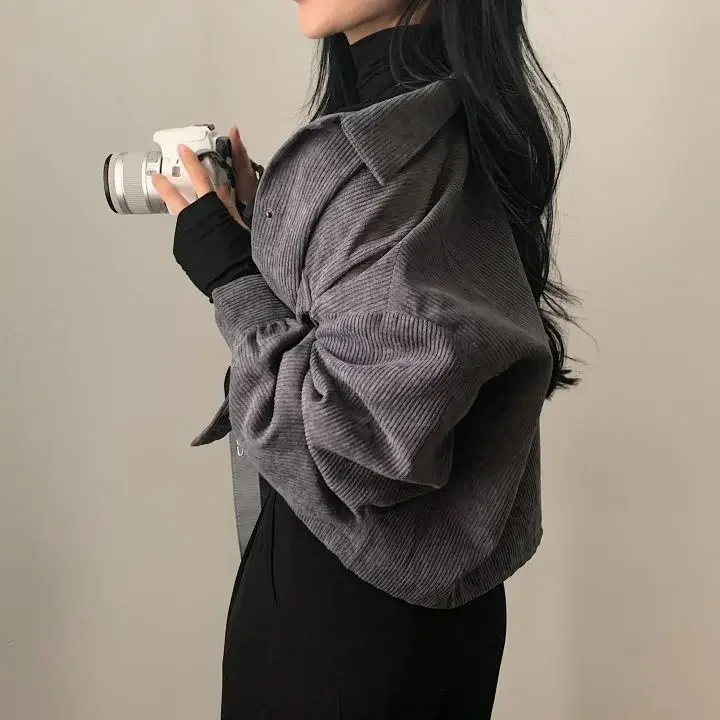 Einfache literarische Retro-Cord-Hemdjacke mit doppelter Tasche, Herbst und Winter, neue lässige, vielseitige Arbeitskleidung, koreanischer Kordelzug – Detail 23