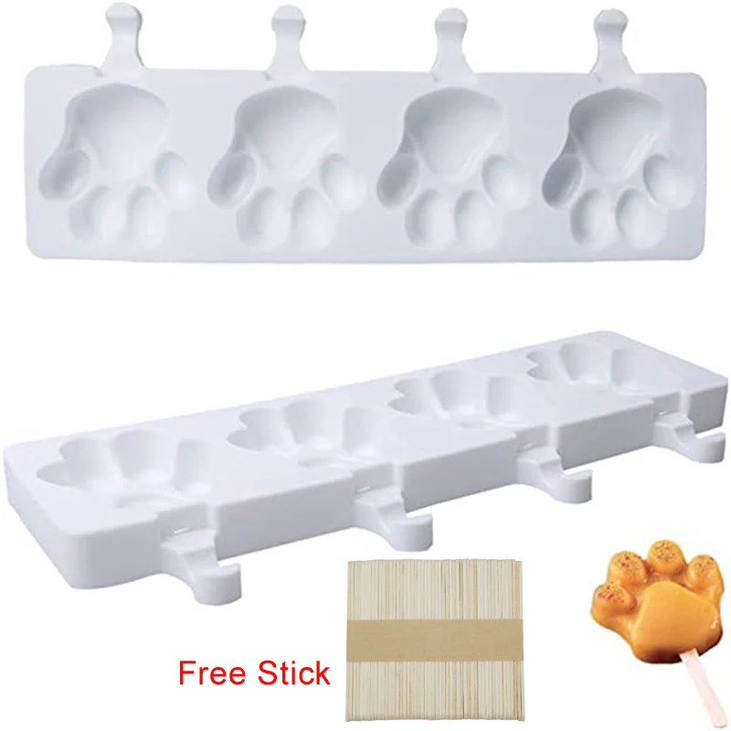 

Ice Cream Molds 4 Cavities Cake Pop Mold Cakesicle Molds Silicone Bear Paw Shape Silicone Popsicle Molds for DIY Ice Pops