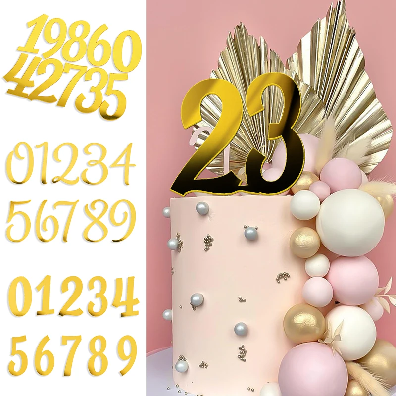 

1Set 0-9 Number Gold Acrylic Cake Topper for Wedding Anniversary Birthday Party Cake Decoration Digital Cupcake Toppers Flag