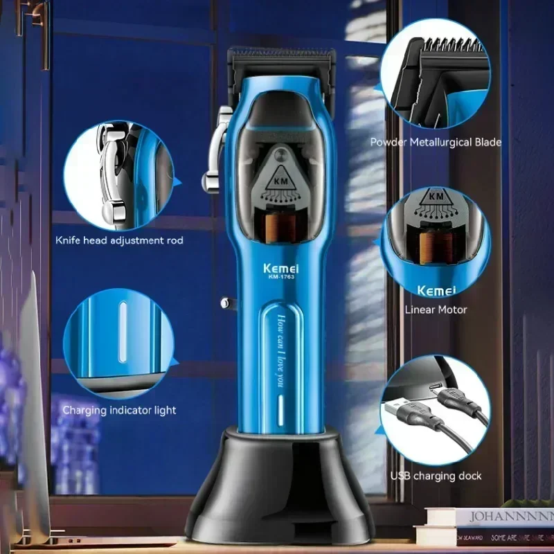Kemei KM-1763 Professional Hair Clipper Adjustable Hair Trimmer For Men Barber Shop Electric Beard Haircut Machine Rechargeable 5