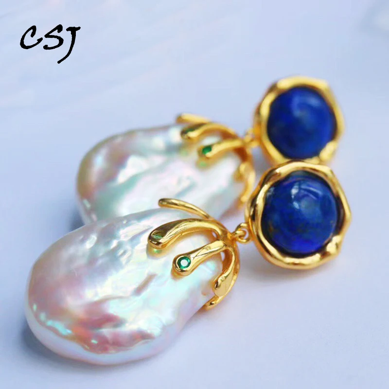 

CSJ большой натуральный пресноводный барочный жемчуг, серьги из стерлингового серебра 925 пробы, ювелирные изделия ручной работы для женщин, вечерние, подарок на день рождения