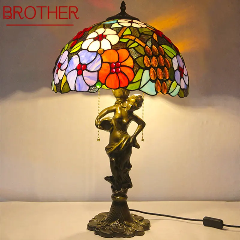 

BROTHER Tiffany Table Lamp LED Creative Exquisite Flowers Color Glass Desk Light Decor For Home Study Bedroom Hotel Bedside