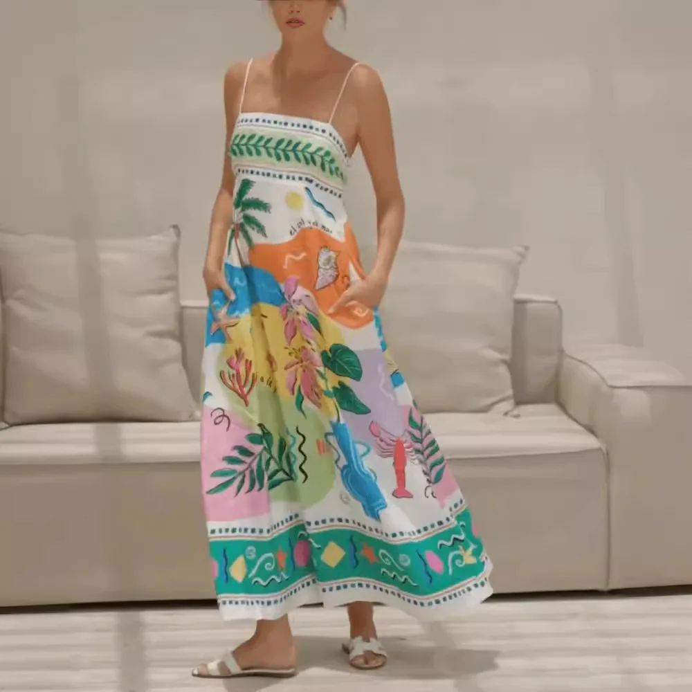 

New 2024 Summer Women's Fashion: Sexy Floral Print Sleeveless Halter Swing Dress