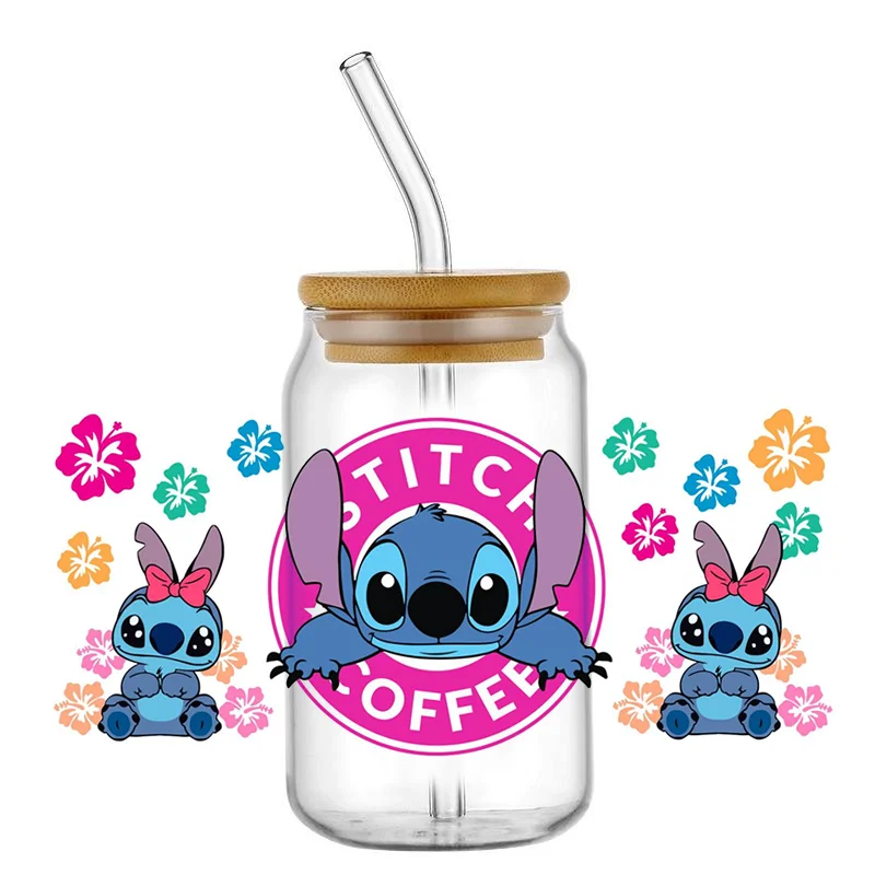 Miniso Stitch 16oz UV DTF Cup Wrap Cartoon Transfers Libbey Wrap Tumbler DIY Sticker Glass Can Selfadhesive Waterproof