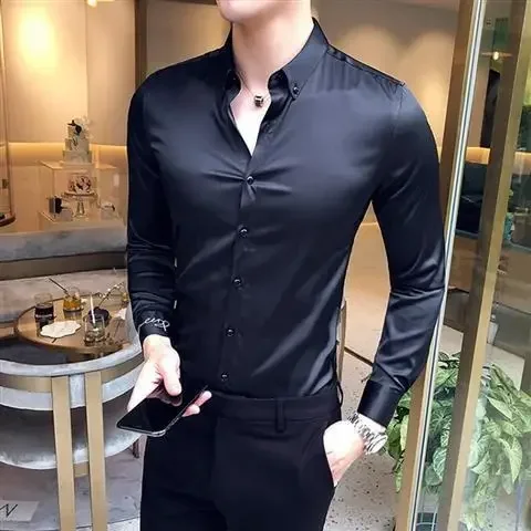 thumbnail image 1 of Camisa y blusa para hombre, vestido liso, ropa musculosa, top formal para hombre, diseñador original negro, moda de alta calidad 2024, corte ajustado, XXL, 1 of 5