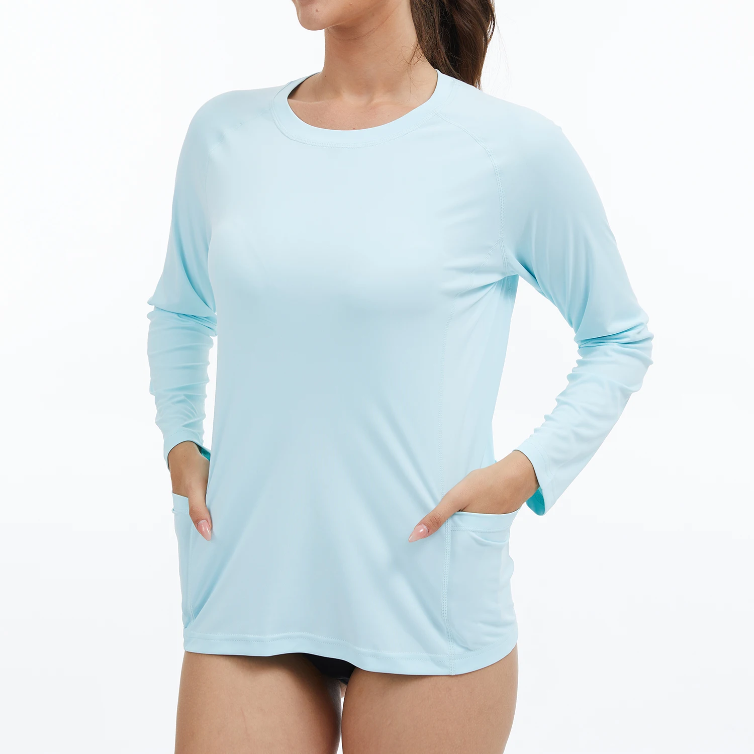 여름 여성용 속건성 UPF 50+ 포켓 티셔츠, 긴 소매 수영 티셔츠 비치 아웃도어 스포츠용 풀오버 탑