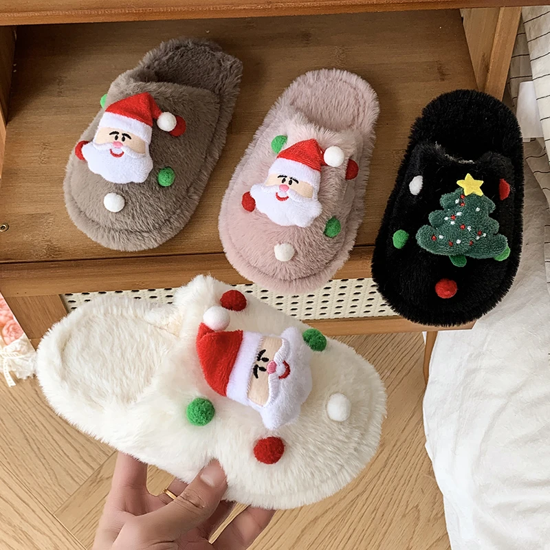 Children's Winter Slippers - Kids Fuzzy Slides With Plush Lining & Cotton Padding