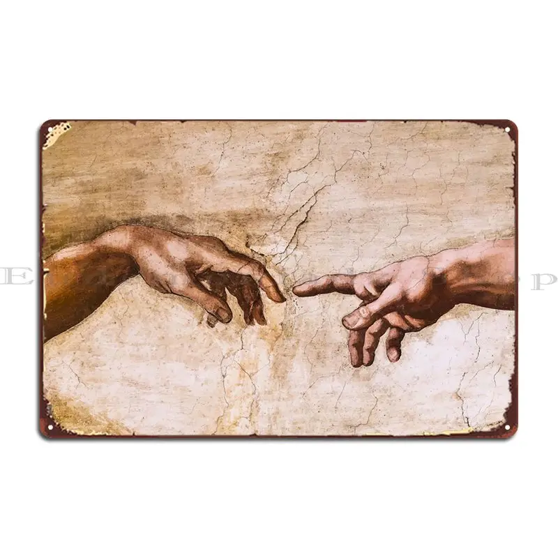 La Creazione Adam Hands Metal Sign Club Classic Printed Plates Decoration Tin Sign Poster