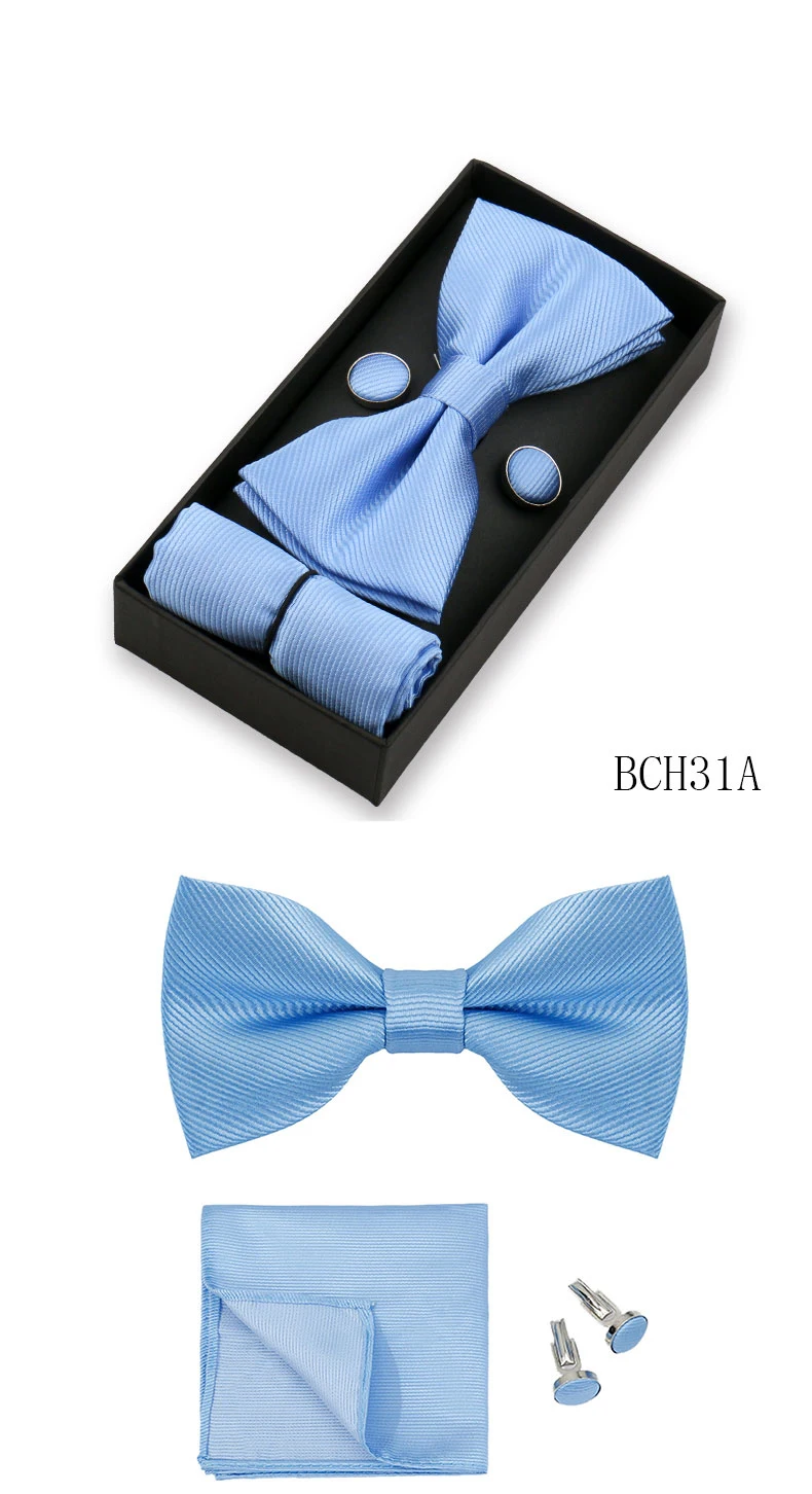 Klassische einfarbige Fliege für Herren, Schmetterlings-Bowknot, Einstecktuch, Manschettenknöpfe, Anzug, Fliege, Set, Bussiness-Accessoires, Geschenkbox – Detail 7