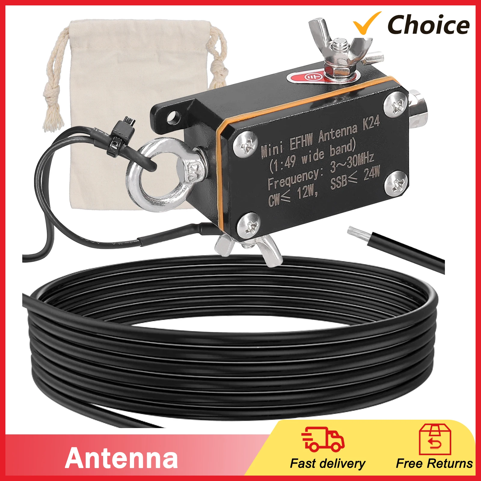Shortwave Antenna EFHW Antenna K24 3-30MHz Frequency Band Shortwave Antenna Wideband End-fed Halfwave with Cloth Storage Bag