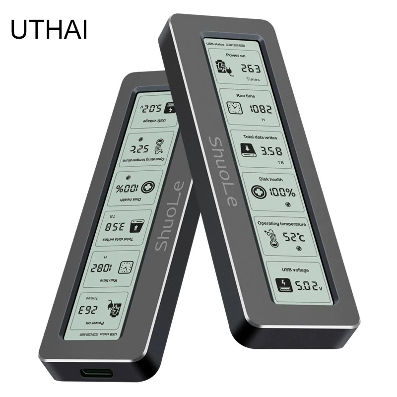 UTHAI M.2 NVME/NGFF Dual Protocol SSD Enclosure With Display Screen USB Type C SSD Adapter For NVME PCIE NGFF SATA Disk Box