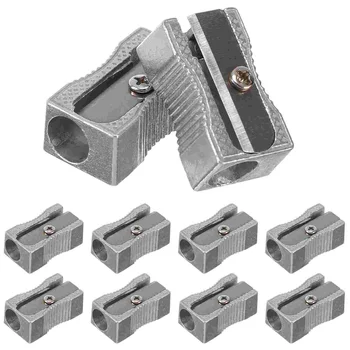 10 pezzi Dual Pencil temperamatite Pocket lega di alluminio metallo 1 foro acciaio rettangolare piccoli temperamatite (argento)