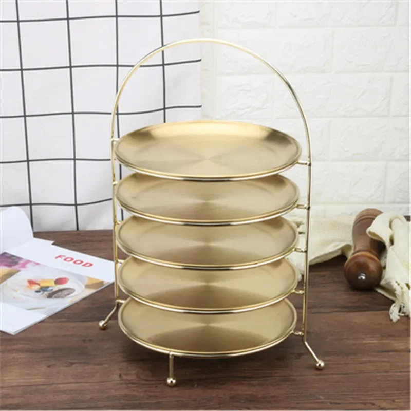 Gold Fruit Plate European 3 Layer Snack Rack Cake Display Rack Pastry Dish Serving Tray Fruit Candy Shelf Room Party Decoration