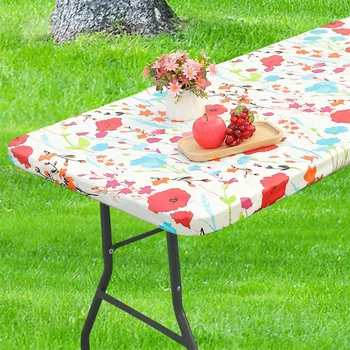 Kitinjoy – nappe rectangulaire ajustée à dos en flanelle, imperméable, essuyable, décoration de fête, couverture de Table à manger pour le Camping 1