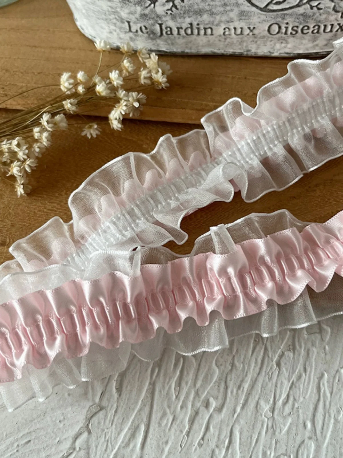 수제 DIY 소재 곰팡이 탄성 밴드, 더블 레이어 핑크, 탄성 레이스 의류, 레이스 액세서리 장식, 1 계량기