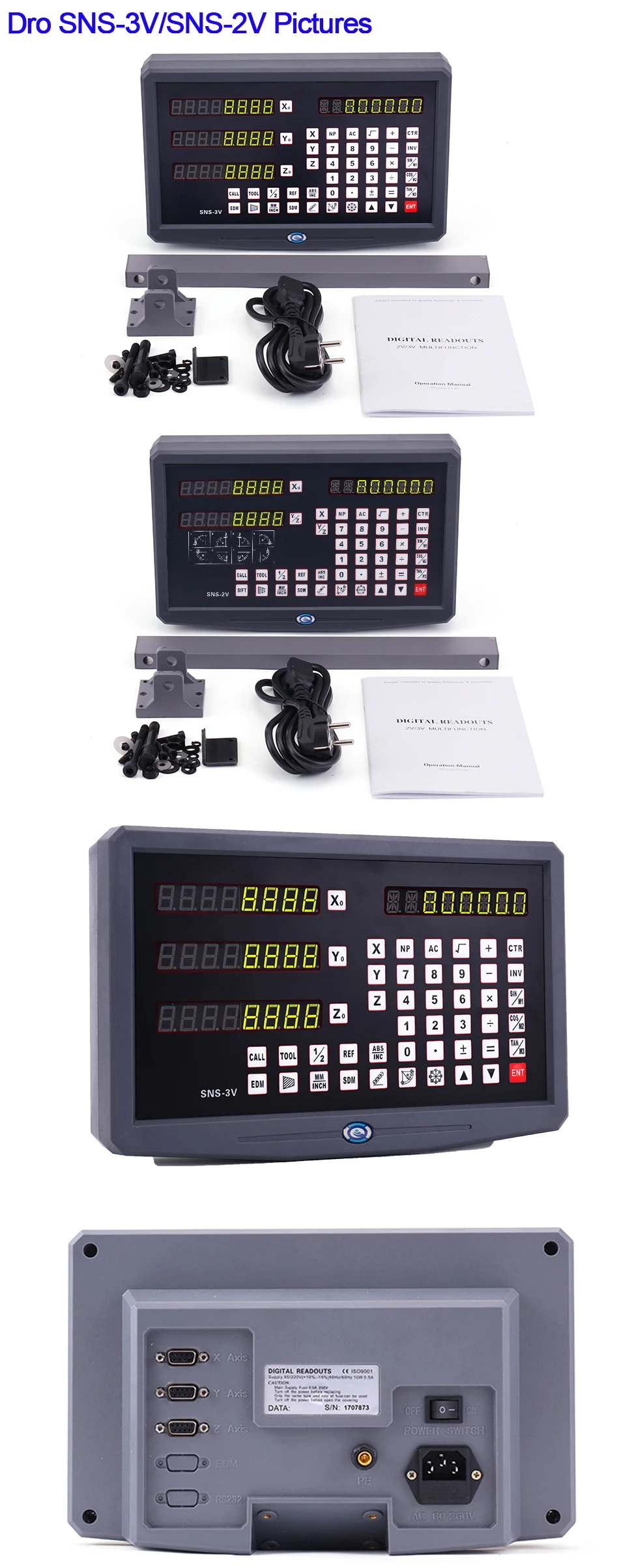 ZKLGS Digitalanzeige, Drehmaschine DRO 3 Achsen Metall SDS6-3V Set Und