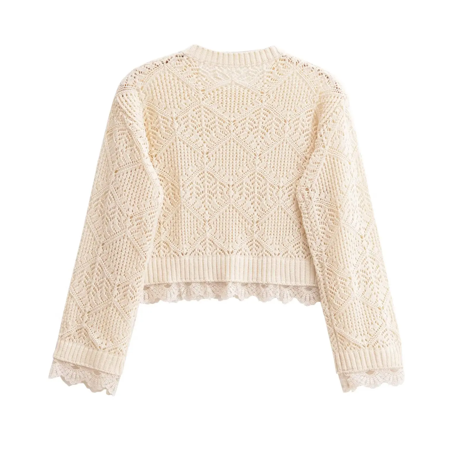 

Jenny&Dave 2024 Autumn British Ladies Tops Women Blouse Fashion Lace Beige Elegant Knit Sweater