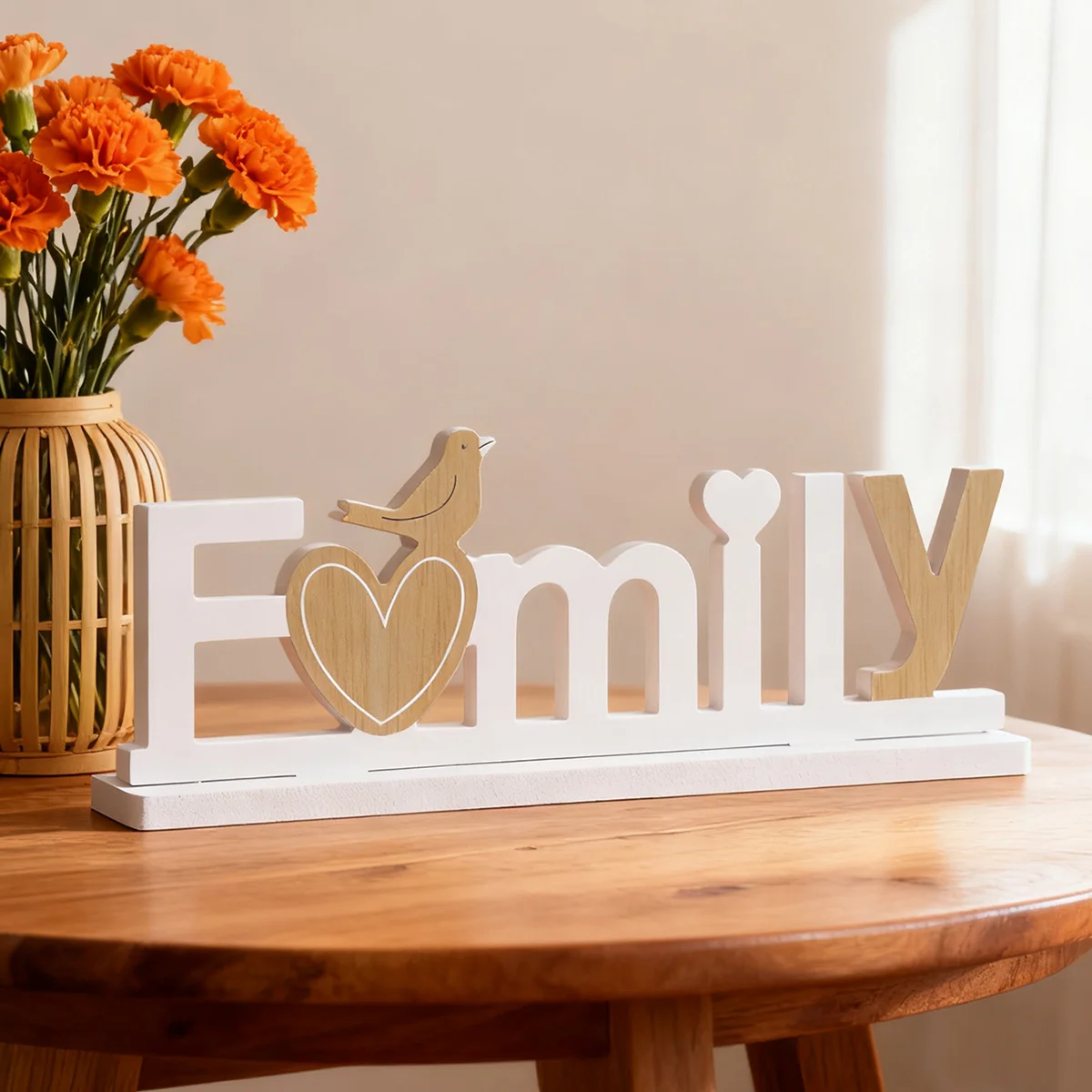 1PC, simple heart-shaped bird Family letch-shaped decorative item, Xuefu board material desktop decorative letter plate