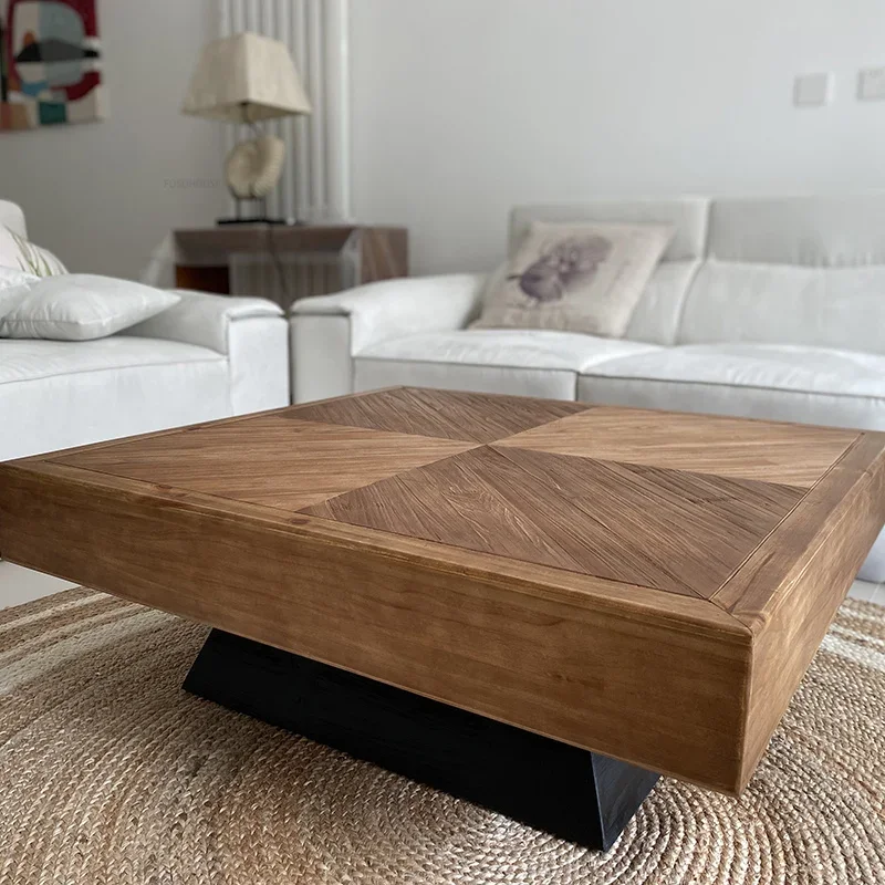 Description Picture 4 of itemEuropean Solid Wood Coffee Table for Living Room Designer Home Side Table Retro Iron Art Small Apartment Square Coffee Tables Y