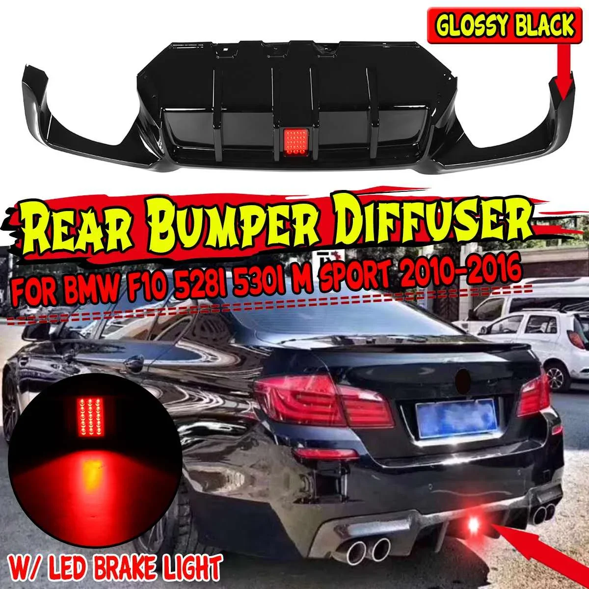 

High Quality Car Rear Bumper Splitter Lip Spoiler Diffuser W/ Led Brake Light For BMW F10 528i 530i M Sport 2010-2016 Body Kit