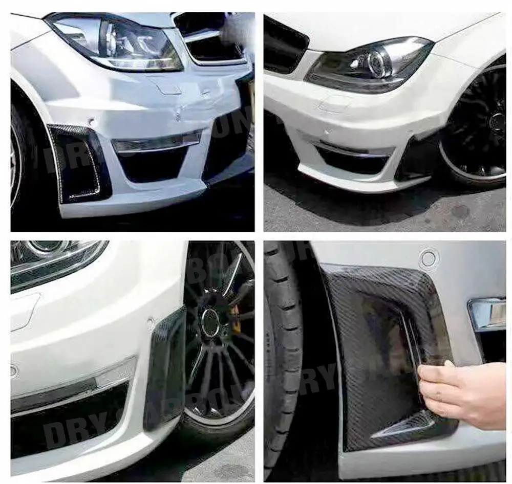 탄소 섬유 전면 공기 통풍구 트림 커버 스티커 벤츠 C 클래스 W204 C63 AMG 2008-2014 범퍼 액세서리