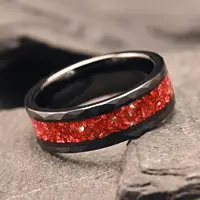 8MM Mens Black Tungsten Carbide Ring with Red Opal Inlay Wedding Bands Engagement Rings Durable Scratch Resistant Jewelry Gifts