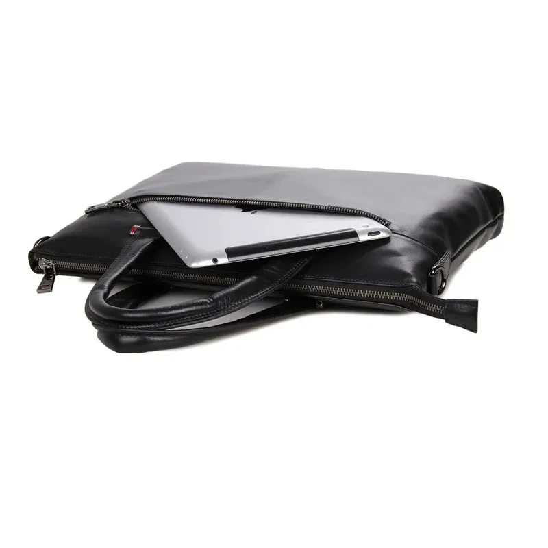 Genuine Leather Men's Briefcase 14 Inch Laptop Bag Business Large Capacity Shoulder Crossbody Bag