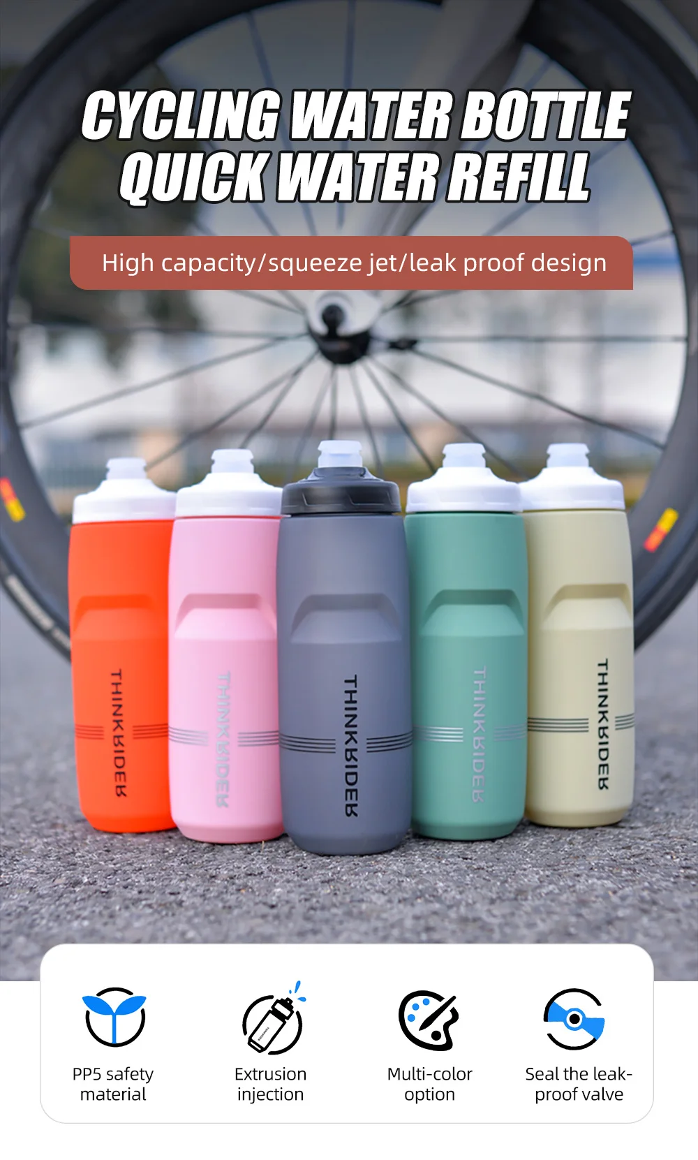 ThinkRider 620 ml/750 ml Fahrradflasche MTB Rennrad Wasserflasche Outdoor Sport Kunststoff Tragbare Große Kapazität Getränk Radfahren – Detail 1