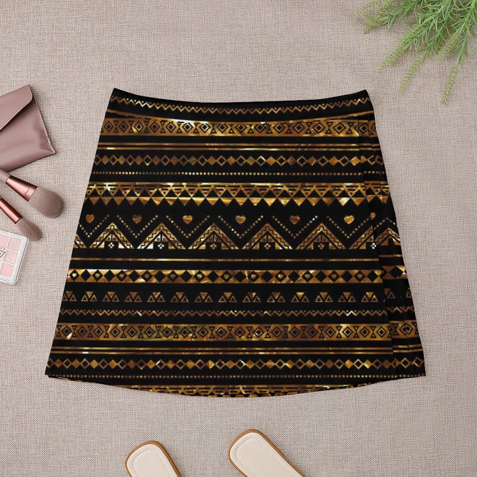 Aztec Black Tinsel Gold Mini Skirt summer clothes dresses for prom Skirt shorts women's skirt 2023 trend