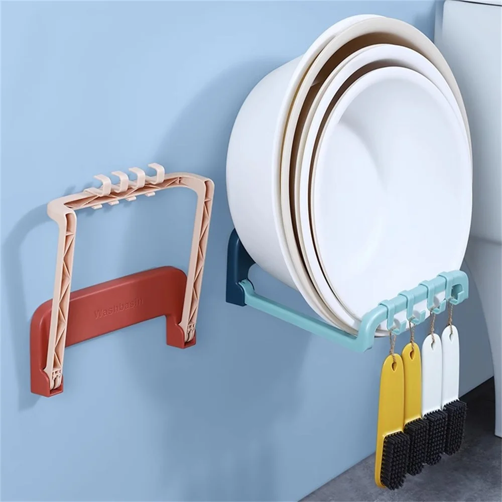 

Foldable Punch-free Washbasin Storage Rack With Hook Bathroom Wall-mounted Storage Shelf Multifunctional Wash Basin Bracket