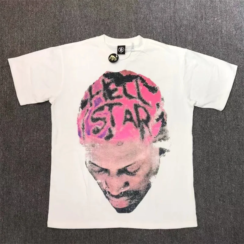 

Hellstar Extra Large T-Shirt 100% Cotton High Street Portrait Print 1:1 White Round Neck Men's And Women's Sports Top Short Slee