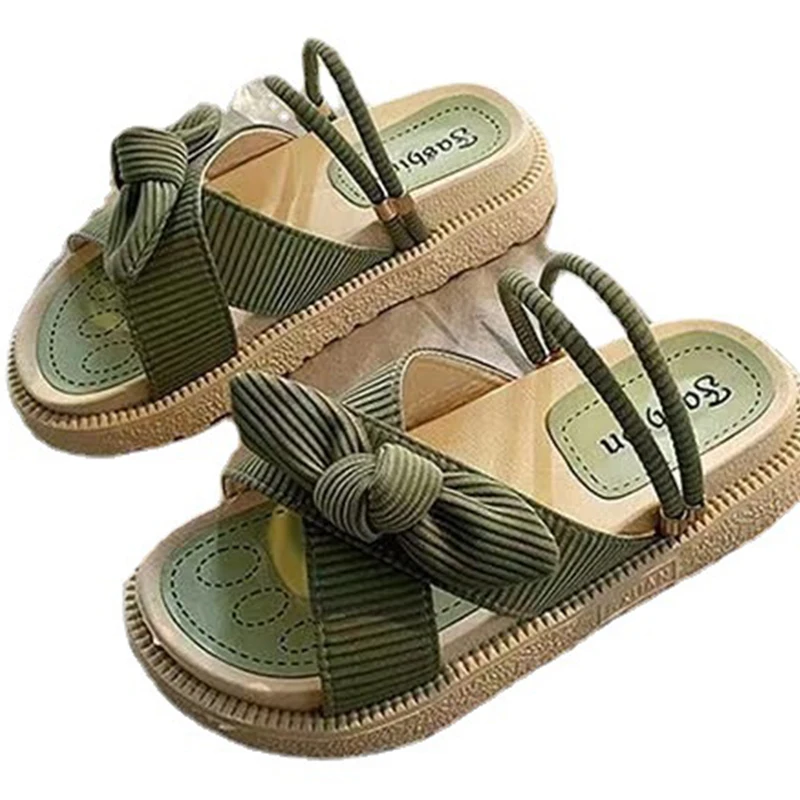 

Сандалии женские уличные, шлепанцы на толстой плоской подошве, сандалии с бантом, тапочки для дома, лето