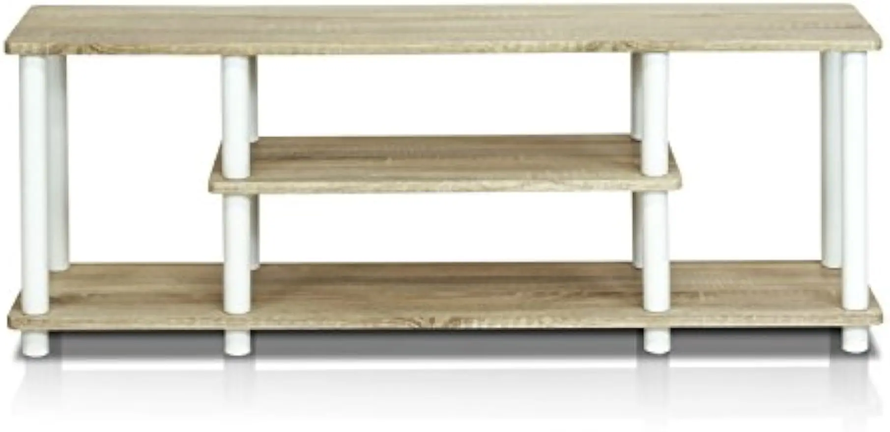 3-Tier No-Tools TV Stand for 50" TVs with Round Tubes + 2 End Tables, Turn-N-Tube Design, Sonoma Oak/White, Simple Assembly